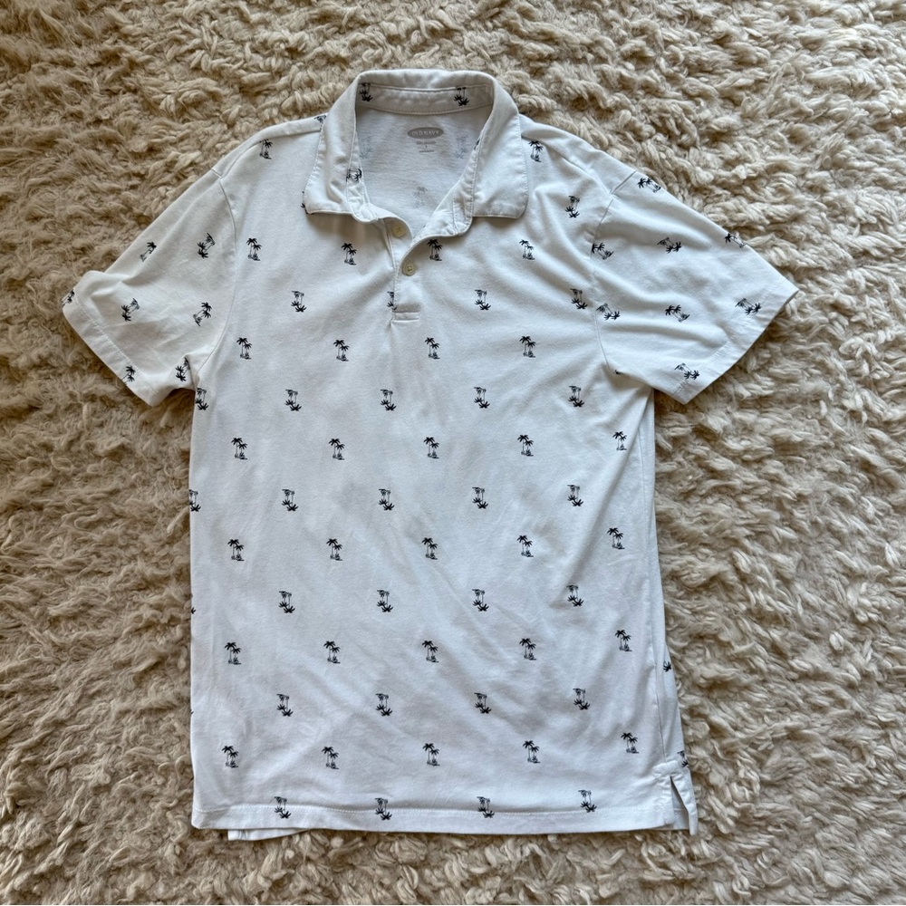 Old Navy white and blue palm tree polo shirt men’s size small